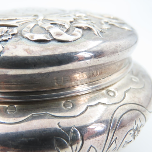 1099 - Silver Desk Jar Embossed Decoaration 8cm Diameter 4cm High