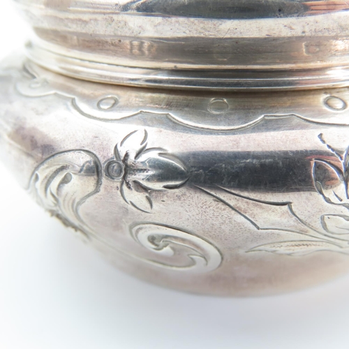 1099 - Silver Desk Jar Embossed Decoaration 8cm Diameter 4cm High