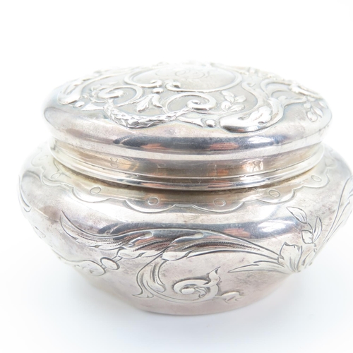 1099 - Silver Desk Jar Embossed Decoaration 8cm Diameter 4cm High