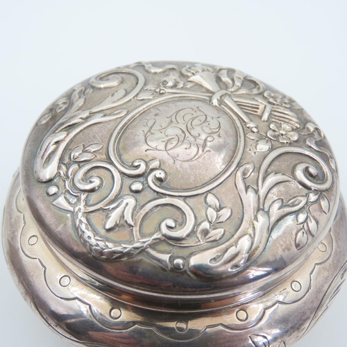 1099 - Silver Desk Jar Embossed Decoaration 8cm Diameter 4cm High