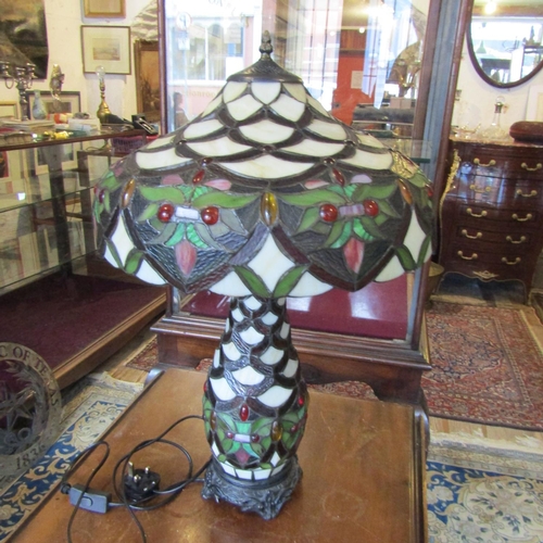 110 - Tiffany Stained Glass Lamp Electrified Working Order Approximately 20 Inches High