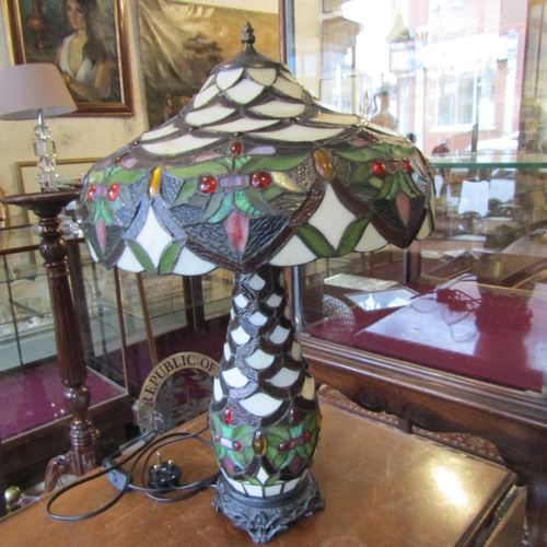 110 - Tiffany Stained Glass Lamp Electrified Working Order Approximately 20 Inches High