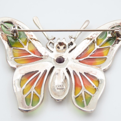 1101 - Butterfly Motif Silver Plaque du Jour Brooch with Amethyst and Ruby Details Attractively Detailed 5c... 