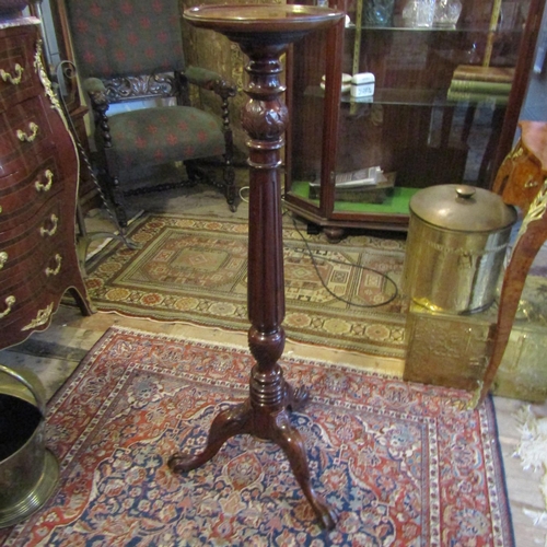 118 - Carved Mahogany Torchere Tripod Base Approximately 42 Inches High