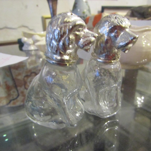 134 - Pair of Canine Motif Silver Plated and Crystal Table Salts each Approximately 3 Inches High