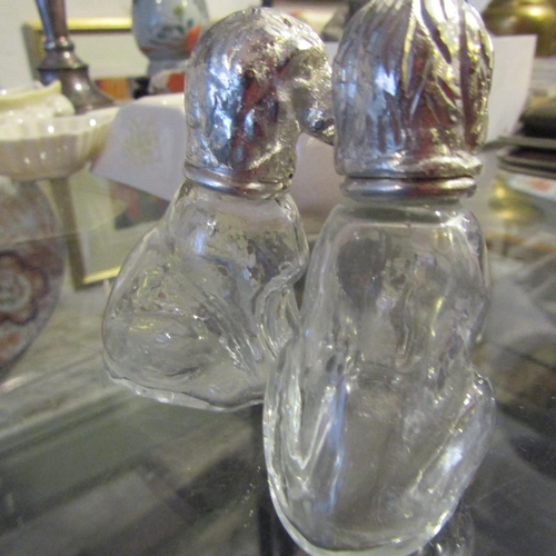 134 - Pair of Canine Motif Silver Plated and Crystal Table Salts each Approximately 3 Inches High