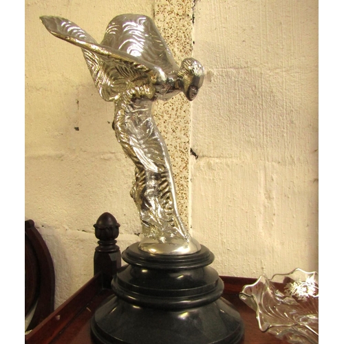 141 - Rolls Royce Mascot Figure Approximately 22 Inches High Mounted on Marble Base Chrome Plated Bronze