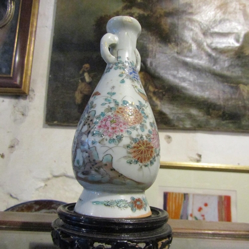 142 - Oriental Vase Slender Shaped Form Approximately 7 Inches High Including Stand