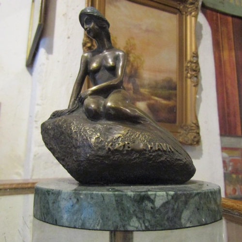 151 - Bronze Sculpture Mermaid Mounted on Oval Marble Base Approximately 6 Inches High