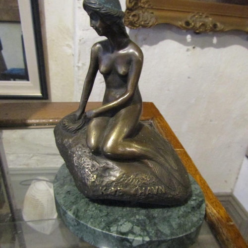 151 - Bronze Sculpture Mermaid Mounted on Oval Marble Base Approximately 6 Inches High