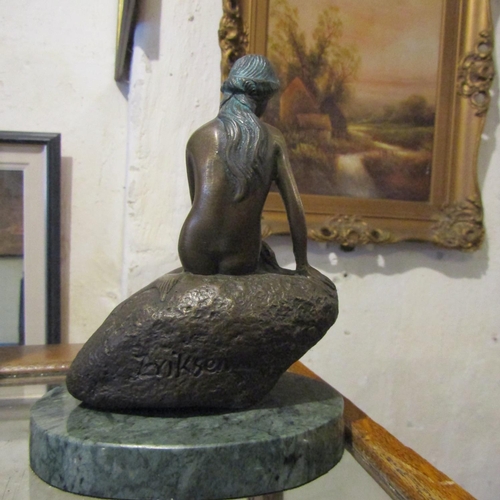 151 - Bronze Sculpture Mermaid Mounted on Oval Marble Base Approximately 6 Inches High