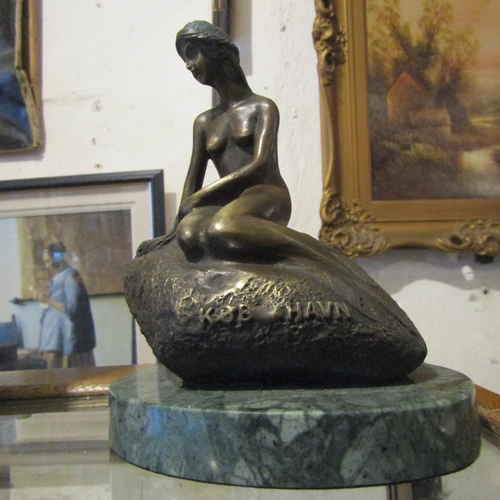 151 - Bronze Sculpture Mermaid Mounted on Oval Marble Base Approximately 6 Inches High