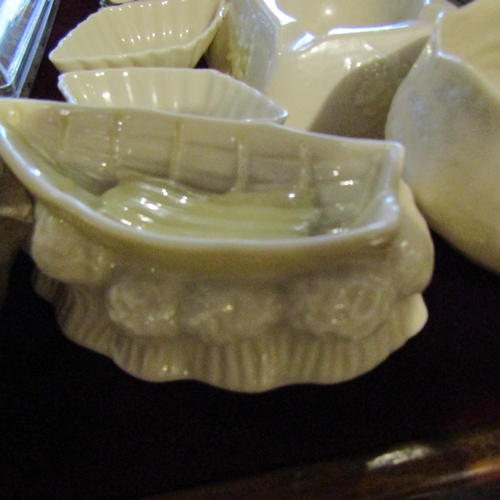 152 - Pair of Belleek Pin Dishes with Three Other Belleek Pieces Five in Lot