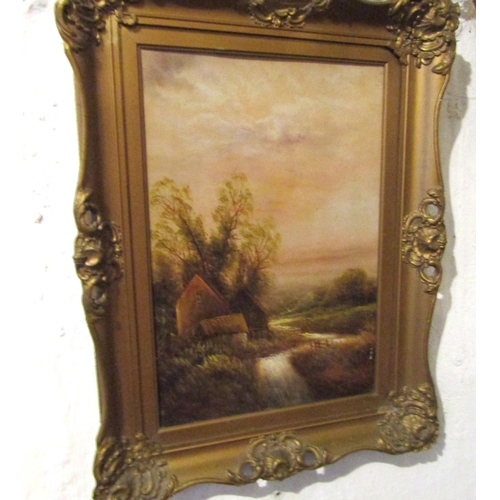 155 - Victorian School River Scene with Dwelling Oil on Board Approximately 22 Inches High x 15 Inches Wid... 