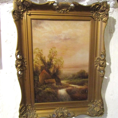 155 - Victorian School River Scene with Dwelling Oil on Board Approximately 22 Inches High x 15 Inches Wid... 