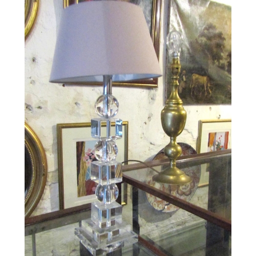 156 - Two Table Lamps Designer Crystal and Brass Pedestal Form Tallest Approximately 24 Inches High Electr... 