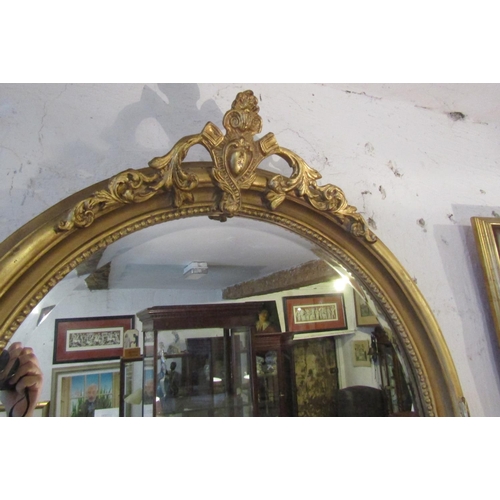 162 - Gilded Circular Form Wall Mirror Upper Cartouche Decoration Approximately 28 Inches Diameter