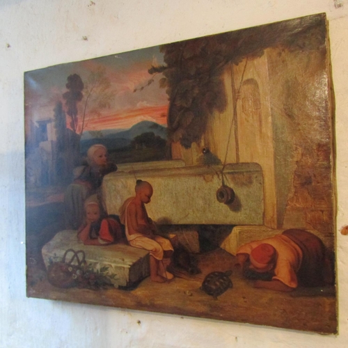 163 - Victorian School Scene with Three Figures with Turtle Orientalist Scene Oil on Canvas Approximately ... 