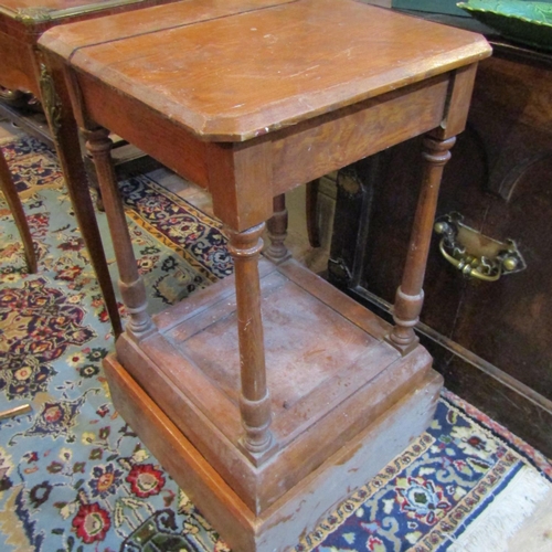 170 - Oak Pedestal Turned Supports Platform Base Approximately 36 Inches High x 15 Inches Square