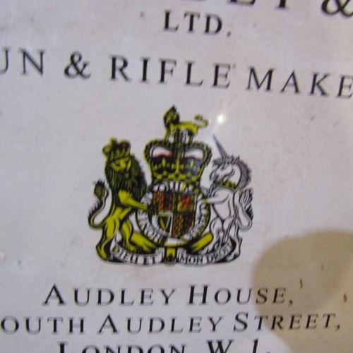 174 - James Purdey and Sons Gun Makers Sign Enamel on Metal Approximately 14 Inches Wide