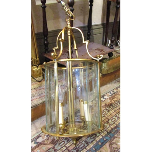 179 - Ceiling Lantern Cast Brass Circular Form Ceiling Lantern Electrified with Inset Glazed Panels Lanter... 