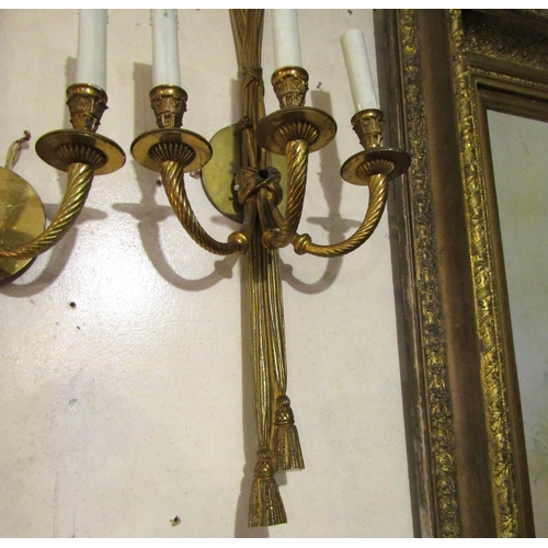 181 - Pair of Three Sconce Gilded Brass Side Wall Lights Each Approximately 18 Inches High