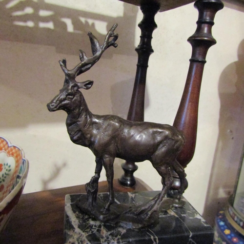 184 - Bronze Sculpture Stag Mounted on Rectangular Four Marble Base Approximately 8 Inches High