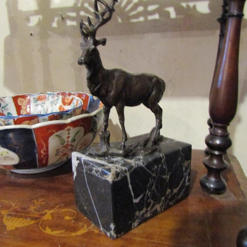 184 - Bronze Sculpture Stag Mounted on Rectangular Four Marble Base Approximately 8 Inches High