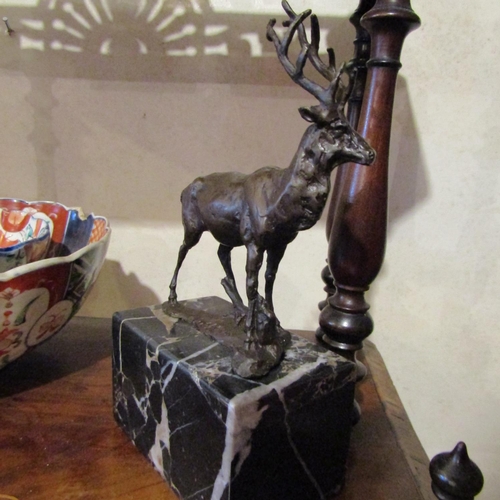 184 - Bronze Sculpture Stag Mounted on Rectangular Four Marble Base Approximately 8 Inches High