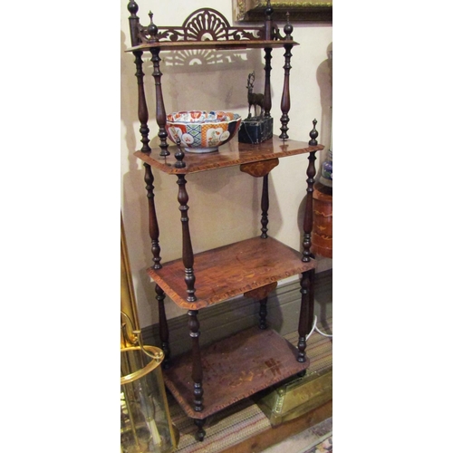 185 - Victorian Whatnot Walnut with Marquetry Decoration Turn Column Supports Approximately 5ft 5 Inches H... 