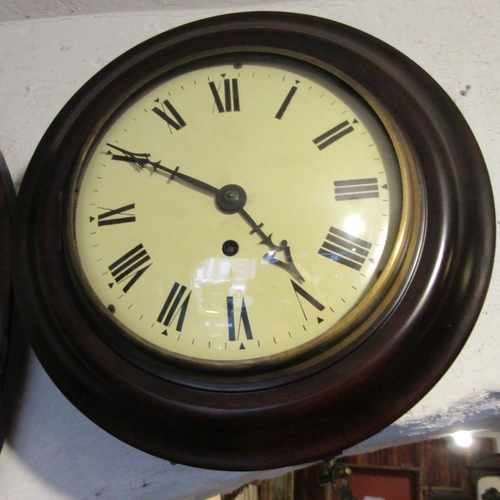 187 - Mahogany Circular Form Wall Clock Roman Numeral Decorated Dial Key and Pendulum Present