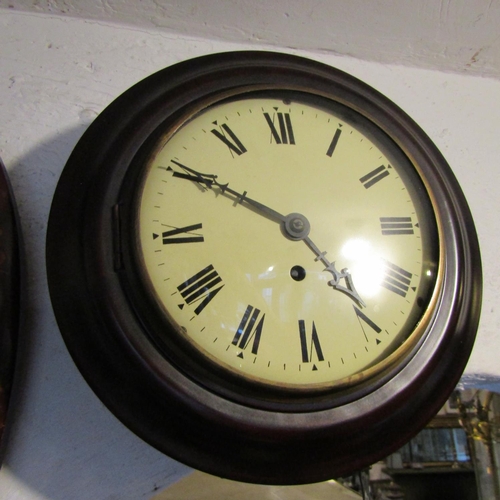 187 - Mahogany Circular Form Wall Clock Roman Numeral Decorated Dial Key and Pendulum Present