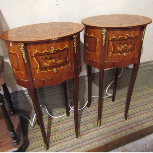 188 - Pair of Marquetry Decorated Kingswood Side Lockers Three Drawers to Each Cabriole Supports Ormolu Mo... 