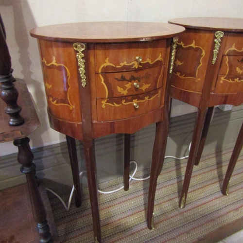 188 - Pair of Marquetry Decorated Kingswood Side Lockers Three Drawers to Each Cabriole Supports Ormolu Mo... 