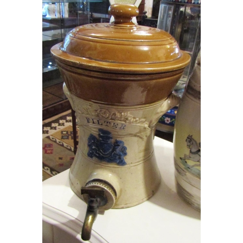 194 - Filter Barrel Fired Earthenware Original Tap Present with Cover Approximately 20 Inches High