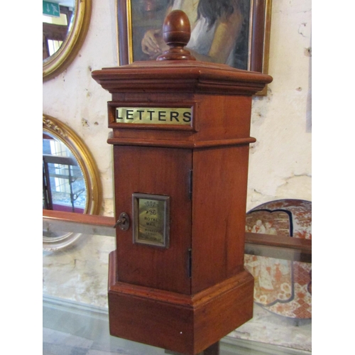 196 - Estate Hallway Postbox with Inset Brass Panel Carved Mahogany Key Present Approximately 16 Inches Hi... 