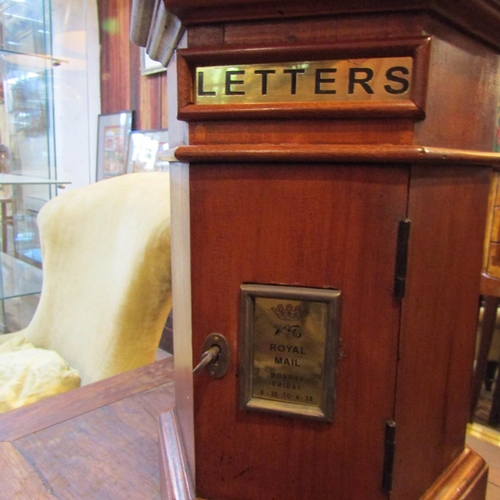 196 - Estate Hallway Postbox with Inset Brass Panel Carved Mahogany Key Present Approximately 16 Inches Hi... 