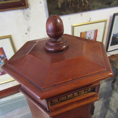 196 - Estate Hallway Postbox with Inset Brass Panel Carved Mahogany Key Present Approximately 16 Inches Hi... 