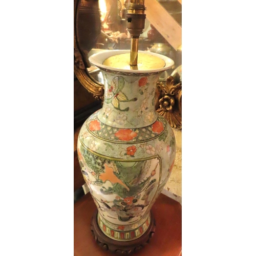 200C - Oriental Vase Now Converted for Use as Table Lamp Decorated with Court Scene Lamp Approximately 16 I... 