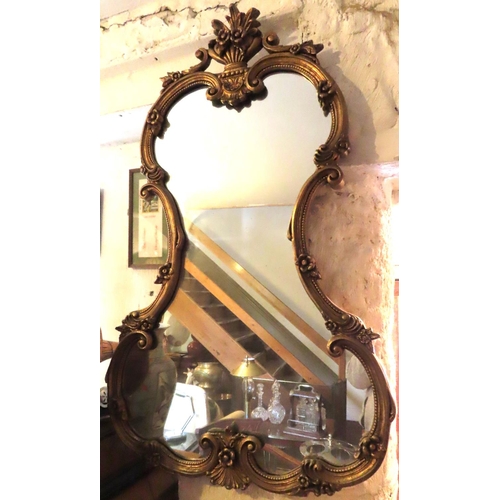 200E - Cartouche Form Gilded Wall Mirror Approximately 28 Inches High