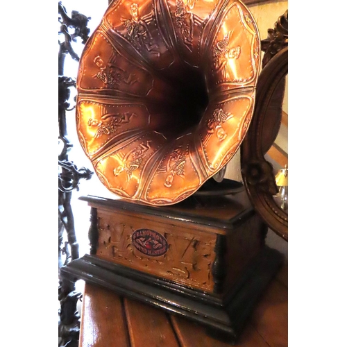 200G - Sound Master Gramophone Embossed Copper Horn Speaker Working Order