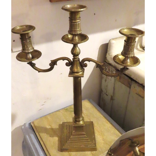 200K - Cast Brass Three Sconce Candelabra of Large Size Approximately 20 Inches High