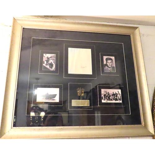 200V - John F Kennedy Naval Interest Memorabilia Silver Gilt Framed