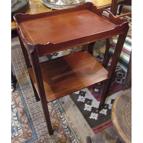 203 - Mahogany Two Tier Side Table with Herringbone Inlaid Decoration Approximately 15 Inches Wide x 34 In... 