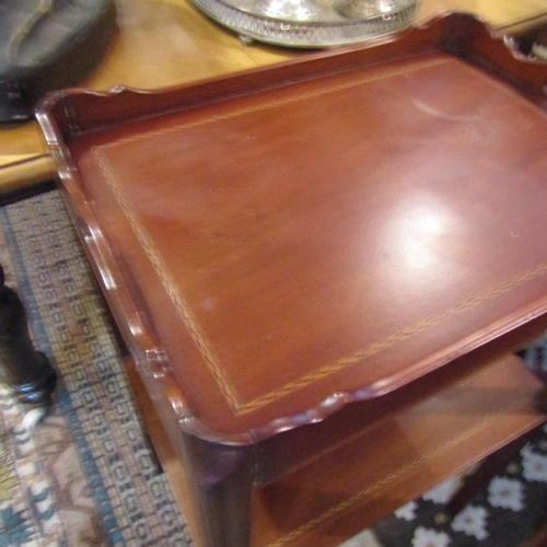 203 - Mahogany Two Tier Side Table with Herringbone Inlaid Decoration Approximately 15 Inches Wide x 34 In... 