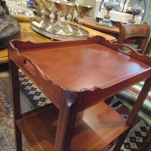 203 - Mahogany Two Tier Side Table with Herringbone Inlaid Decoration Approximately 15 Inches Wide x 34 In... 