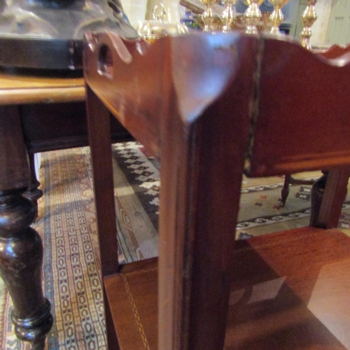 203 - Mahogany Two Tier Side Table with Herringbone Inlaid Decoration Approximately 15 Inches Wide x 34 In... 