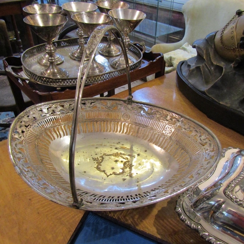 205 - Silver Plated Serving Dish and Bread Basket with Presentation Knife and Fork Contained Within Origin... 