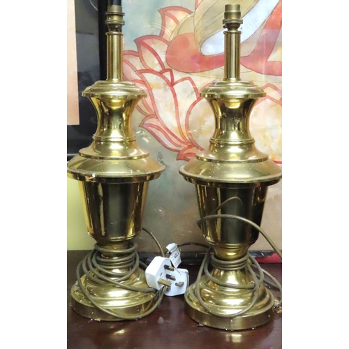 212 - Pair of Turned Brass Pedestal Form Table Lamps Electrified Working Order Each Approximately 20 Inche... 