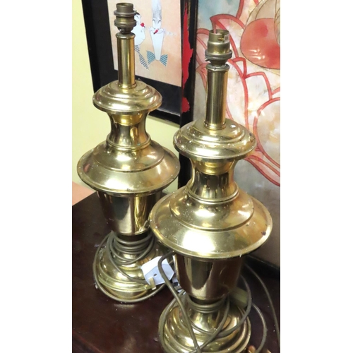 212 - Pair of Turned Brass Pedestal Form Table Lamps Electrified Working Order Each Approximately 20 Inche... 